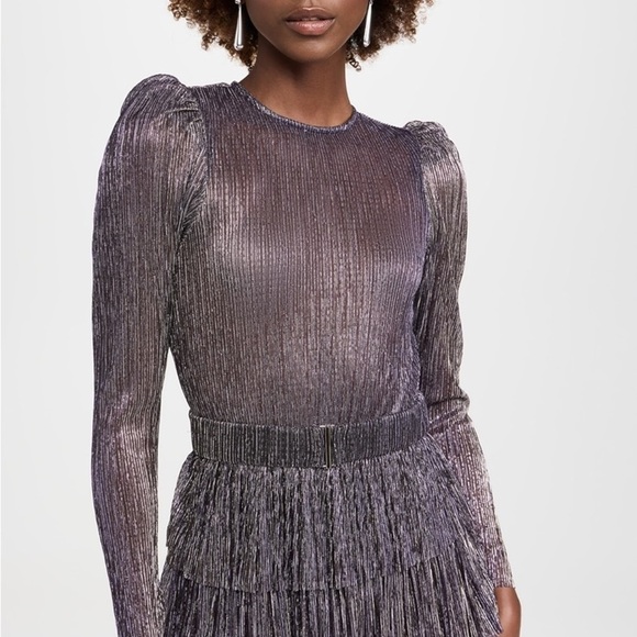 Sabina Musayev Silver Gray Pleated Long Sleeve Cocktail Dress Sz XS - Picture 1 of 9